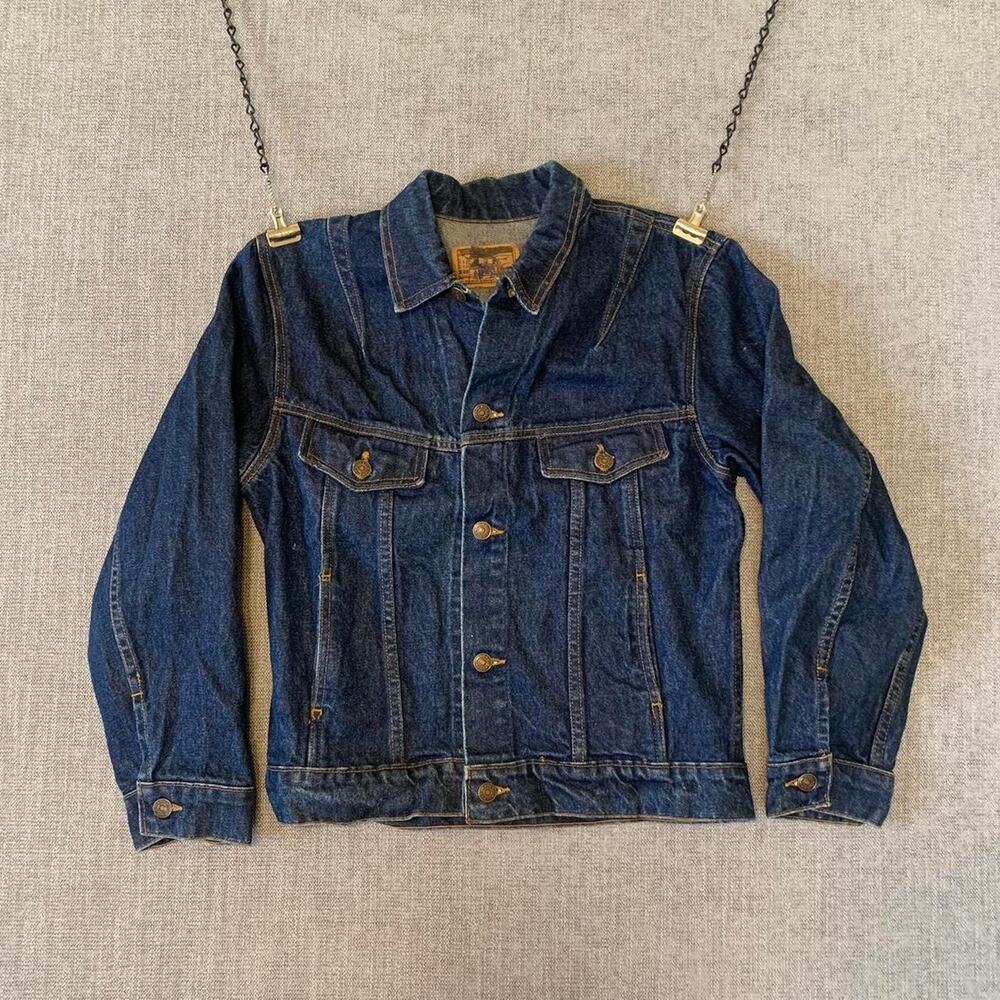 Vintage 90s Plain Pockets dark blue denim jacket - Picture 1 of 7